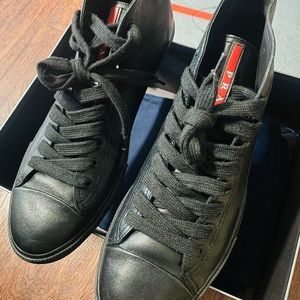 Luxury Prada leather sneakers - black / men’s 12